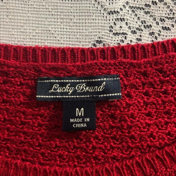 Women's Lucky Brand bright red sweater with chevron pattern knit. Size medium - Picture 11 of 16